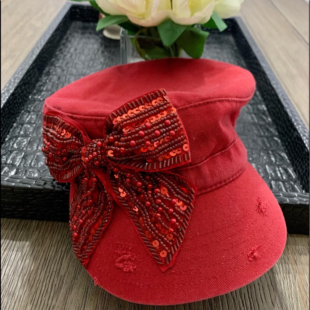 Blinged out bow hat, adjustable